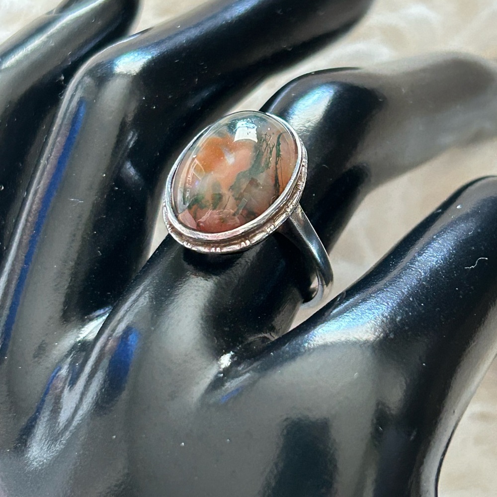 Moss Agate Ring 925 Silver 6.5 - Picture 4 of 9